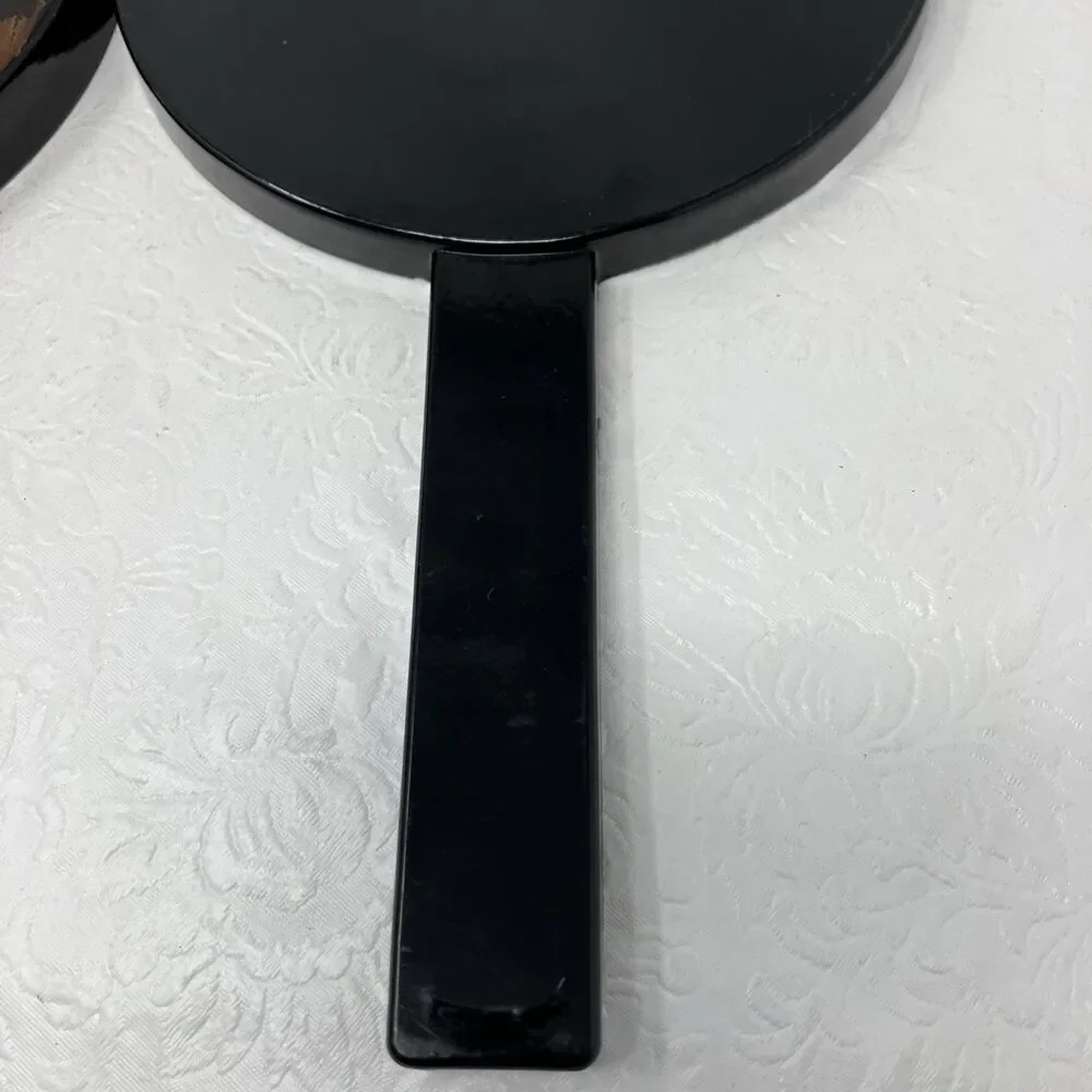 VTG Otagiri Nesting Double Hand Mirror Handles Black Lacquer 11” Diameter  Japan